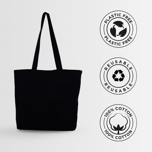 DANIOO Large Cotton Canvas Tote Bags for Women and Girls with Bottle Holder Multipurpose Black College Tote Bag with Inner Pocket Travel Beach Shopping Work Office Daily use Handbag (Introvert Panda)