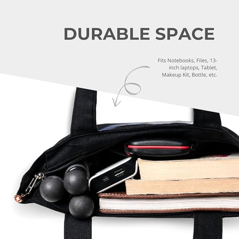 DANIOO Canvas Tote Bags For Women and Girls with Zipper and Inner Pocket | College Tote Bag For Women