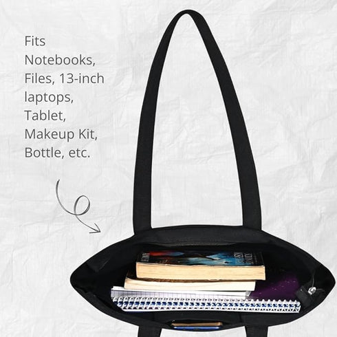 DANIOO Canvas Tote Bags For Women and Girls with Zipper and Inner Pocket | College Tote Bag For Women