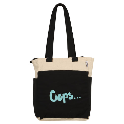 DANIOO Small Cotton Canvas Tote Bags for Girls, Multiple Pockets, Zipper Closure, Multipurpose College, Travel Everyday Use for Women (Oops B/W)