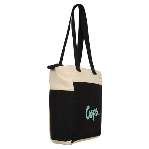 DANIOO Small Cotton Canvas Tote Bags for Girls, Multiple Pockets, Zipper Closure, Multipurpose College, Travel Everyday Use for Women (Oops B/W)