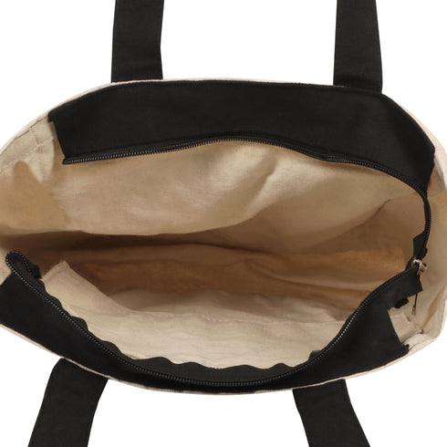 DANIOO Small Cotton Canvas Tote Bags for Girls, Multiple Pockets, Zipper Closure, Multipurpose College, Travel Everyday Use for Women (Oops B/W)