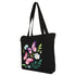 Large Cotton Canvas Tote Bags for Women and Girls with Bottle Holder Black College Tote Bags with Zipper & Inner Pocket Travel Beach Shopping Work Office Daily use Handbags (Floral Butterfly)