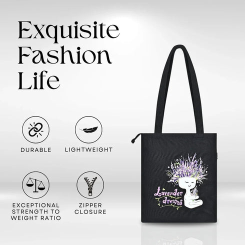 Canvas Tote Bags For Women and Girls with Zipper and Inner Pocket | College Tote Bag For Women - DANIOO