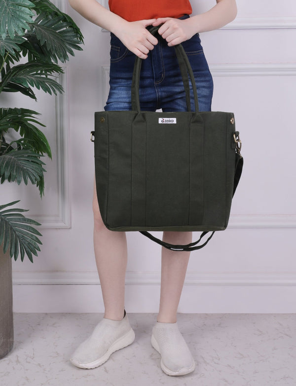 Women's Large Canvas Tote Bag | Shoulder Strap, Zipper Closure, Multiple Pockets - DANIOO
