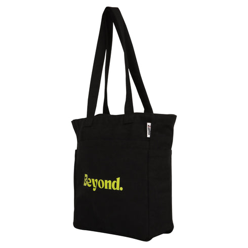 DANIOO Small Cotton Canvas Tote Bags for Girls, Multiple Pockets, Zipper Closure, Multipurpose College, Travel Everyday Use for Women (Beyond Black) - DANIOO