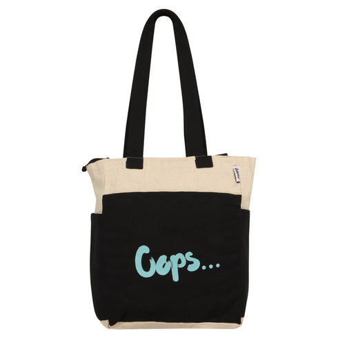 DANIOO Small Cotton Canvas Tote Bags for Girls, Multiple Pockets, Zipper Closure, Multipurpose College, Travel Everyday Use for Women (Oops B/W) - DANIOO