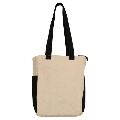 DANIOO Small Cotton Canvas Tote Bags for Girls, Multiple Pockets, Zipper Closure, Multipurpose College, Travel Everyday Use for Women (Oops B/W) - DANIOO