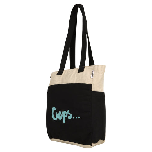 DANIOO Small Cotton Canvas Tote Bags for Girls, Multiple Pockets, Zipper Closure, Multipurpose College, Travel Everyday Use for Women (Oops B/W) - DANIOO