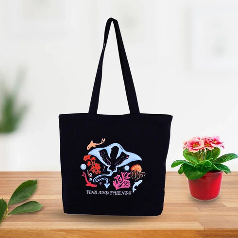 Large Cotton Canvas Tote Bags for Women and Girls with Bottle Holder - DANIOO