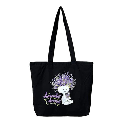 Large Cotton Canvas Tote Bags for Women and Girls with Bottle Holder - DANIOO