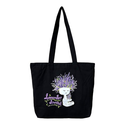 Large Cotton Canvas Tote Bags for Women and Girls with Bottle Holder Black College Tote Bags with Zipper & Inner Pocket Travel Beach Shopping Work Office Daily use Handbags