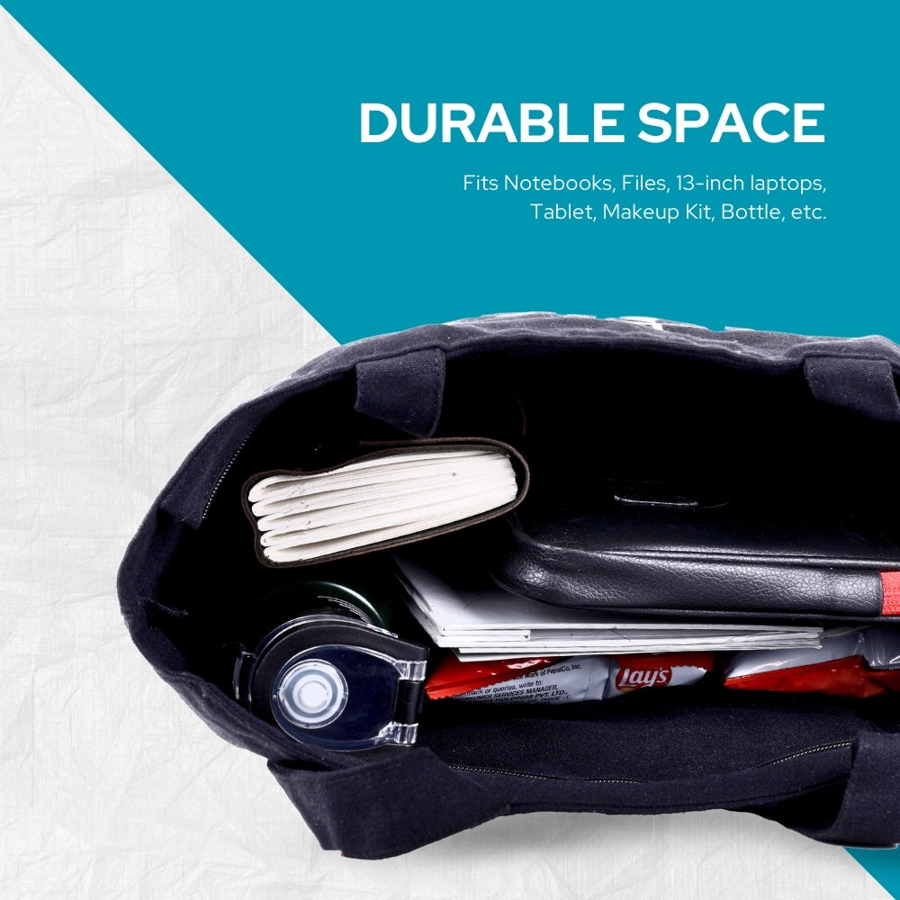 Large Cotton Canvas Tote Bags for Women and Girls with Bottle Holder Black College Tote Bags with Zipper & Inner Pocket Travel Beach Shopping Work Office Daily use Handbags