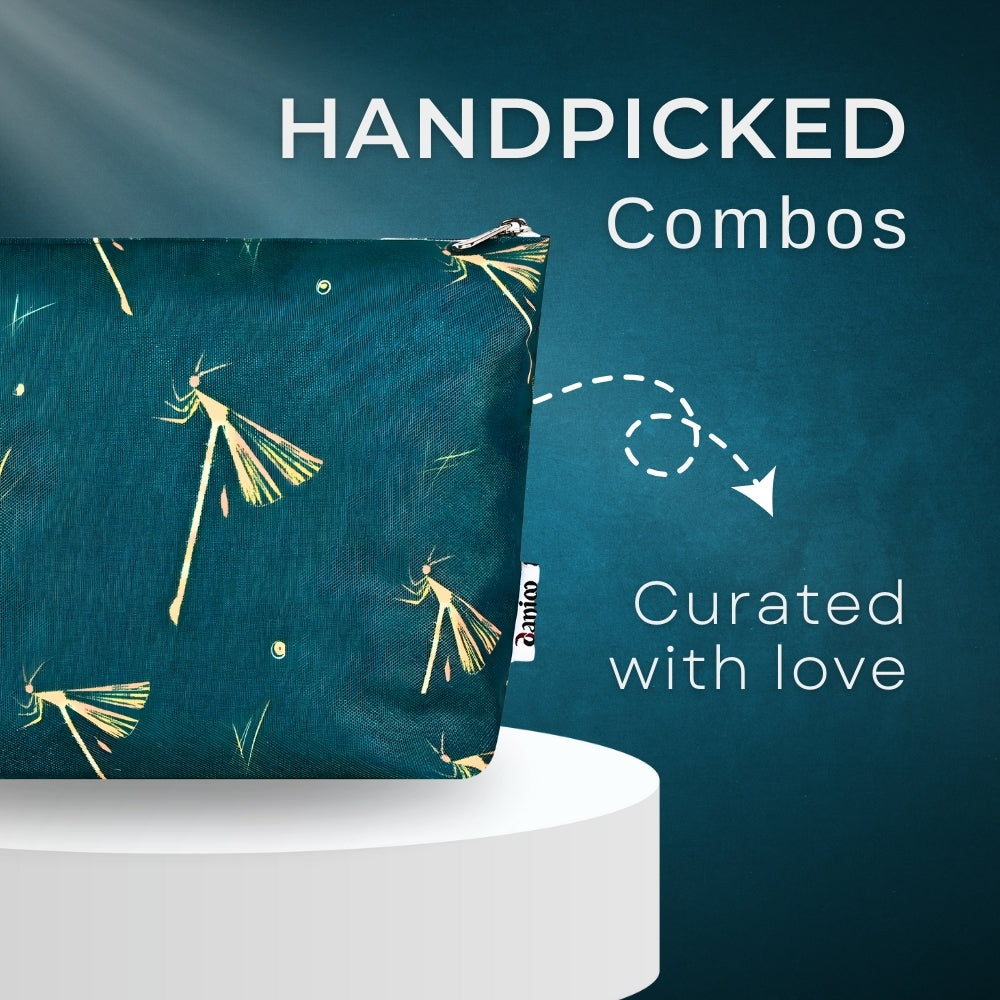 DANIOO Canvas Makeup Pouch for Girls | Toiletry Bag | Cosmetic Bags for Storage | Travel Kit Bag | Women Makeup Organizer Set of 3