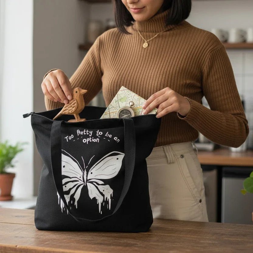 DANIOO Canvas Tote Bags For Women and Girls with Zipper and Inner Pocket | College Tote Bag For Women - DANIOO