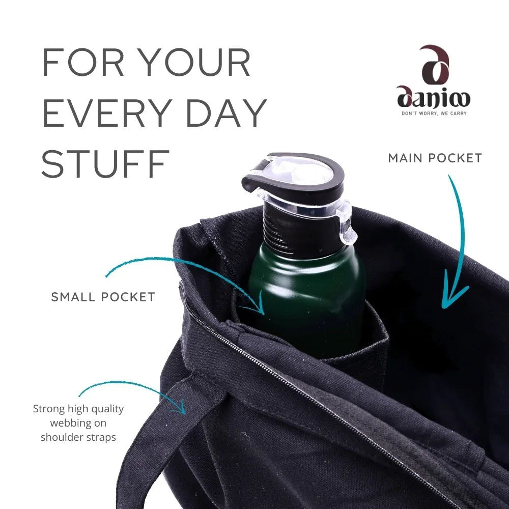 Large Canvas Tote Bags for Women and Girls with Bottle Holder, Zipper & Inner Pocket - DANIOO