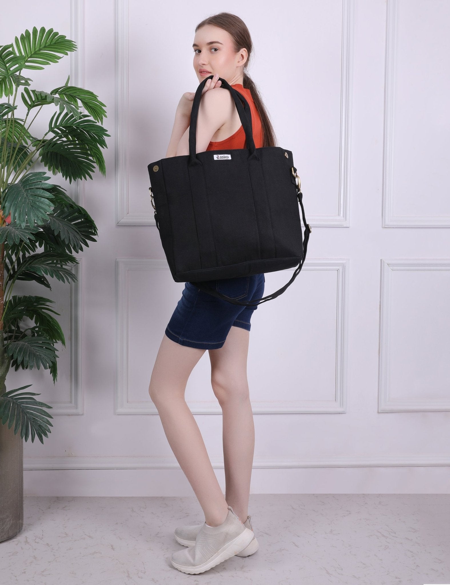 Women's Large Canvas Tote Bag | Shoulder Strap, Zipper Closure, Multiple Pockets - DANIOO