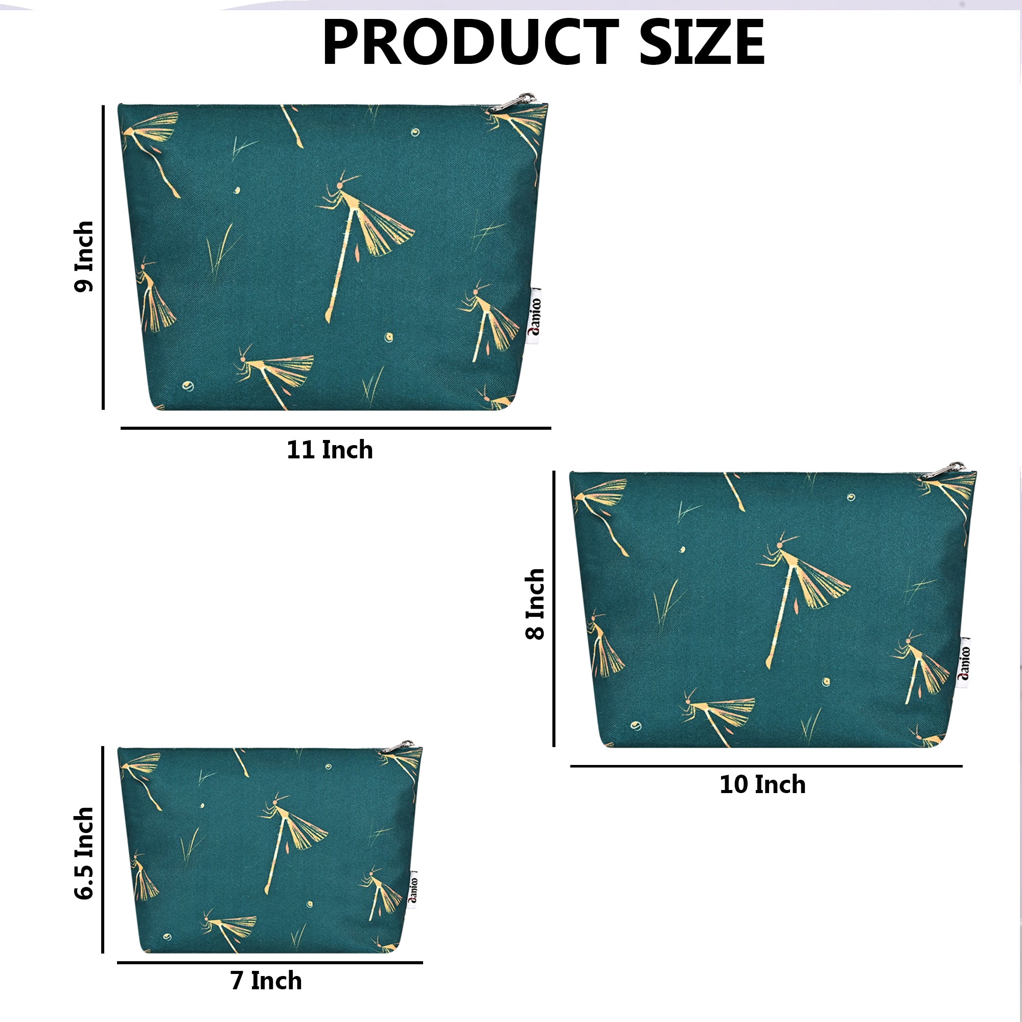 DANIOO Canvas Makeup Pouch for Girls | Toiletry Bag | Cosmetic Bags for Storage | Travel Kit Bag | Women Makeup Organizer Set of 3